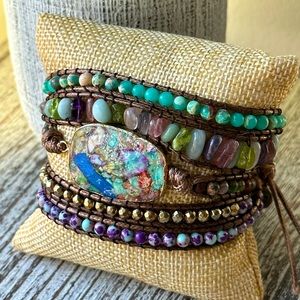 Crystal and Bead Boho Wrap Bracelet (Multi-stone)